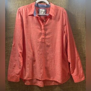 Sonoma Salmon-colored Long Sleeve Half Button Up Shirt, Size L, Collar